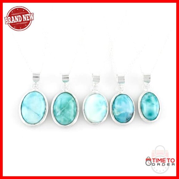 Larimar Pendant / 925 Sterling Silver / Healing Gemstone  Larimar Gemstone Oval Pendant Necklace, Silver Plated, 18 Inch